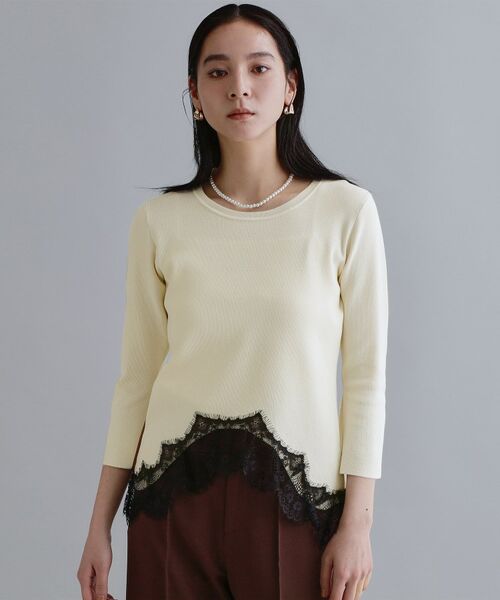 OPAQUE.CLIP / オペーク ドット クリップ ニット・セーター | 【es】裾イレギュラーヘムレースニット【洗濯機OK】（アイボリー(004)）