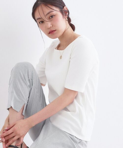 OPAQUE.CLIP / オペーク ドット クリップ カットソー | ベーシックリブボートネックカットソー【洗濯機OK】（ホワイト(001)）