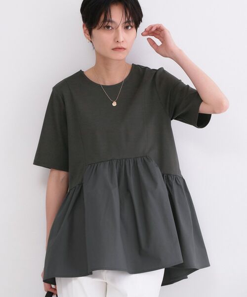 OPAQUE.CLIP / オペーク ドット クリップ カットソー | ペプラムドッキングカットソー【洗濯機OK】(チャコールグレー(014))