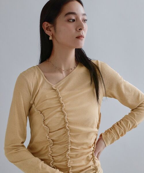 OPAQUE.CLIP / オペーク ドット クリップ カットソー | 【es】アシンメトリーシャーリング シアーカットソー【洗濯機OK】（ベージュ(052)）