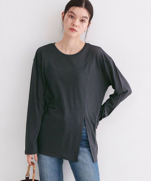 OPAQUE.CLIP / オペーク ドット クリップ カットソー | シアースリットカットソー【洗濯機OK】（チャコールグレー(014)）