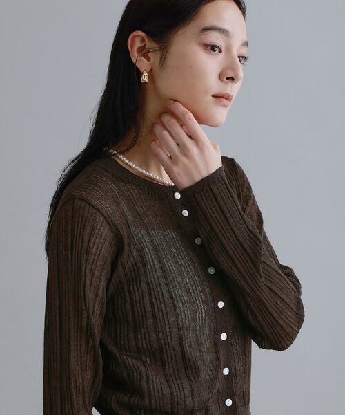 OPAQUE.CLIP / オペーク ドット クリップ カーディガン・ボレロ | 【es】シアーランダムリブニットカーディガン【洗濯機OK／抗ピル】（ブラウン(044)）