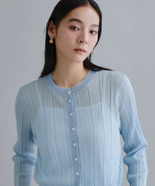 OPAQUE.CLIP / オペーク ドット クリップ カーディガン・ボレロ | 【es】シアーランダムリブニットカーディガン【洗濯機OK／抗ピル】（サックスブルー(090)）