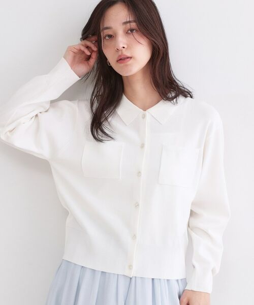 OPAQUE.CLIP / オペーク ドット クリップ カーディガン・ボレロ | ポロ衿デザインニットカーディガン【洗濯機OK】（ホワイト(001)）