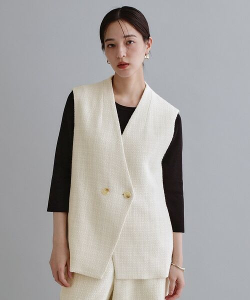 OPAQUE.CLIP / オペーク ドット クリップ ベスト | 【es】ファンシーツイードノーカラージレ／セットアップ対応【洗える】（オフホワイト(403)）