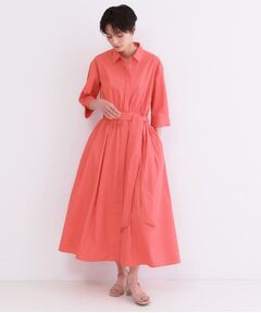 OPAQUE.CLIP / オペーク ドット クリップ ロング・マキシ丈ワンピース | サッシュリボンベルト付きフレアシャツワンピース【洗濯機OK/防シワ加工】