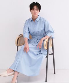 OPAQUE.CLIP / オペーク ドット クリップ ロング・マキシ丈ワンピース | サッシュリボンベルト付きフレアシャツワンピース【洗濯機OK/防シワ加工】