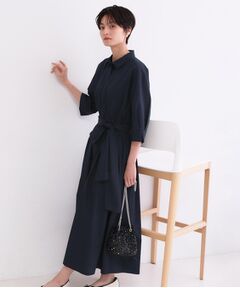 OPAQUE.CLIP / オペーク ドット クリップ ロング・マキシ丈ワンピース | サッシュリボンベルト付きフレアシャツワンピース【洗濯機OK/防シワ加工】