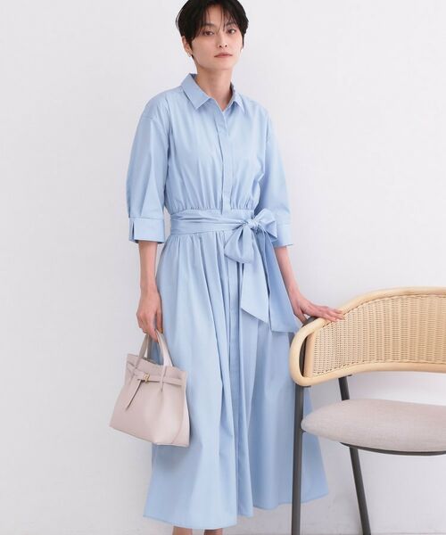 OPAQUE.CLIP / オペーク ドット クリップ ロング・マキシ丈ワンピース | サッシュリボンベルト付きフレアシャツワンピース【洗濯機OK/防シワ加工】 | 詳細13