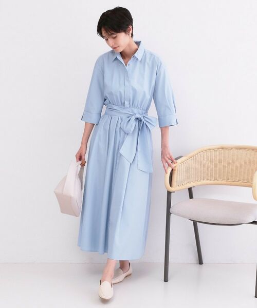 OPAQUE.CLIP / オペーク ドット クリップ ロング・マキシ丈ワンピース | サッシュリボンベルト付きフレアシャツワンピース【洗濯機OK/防シワ加工】 | 詳細14