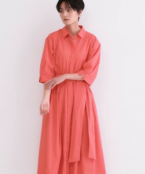 OPAQUE.CLIP / オペーク ドット クリップ ロング・マキシ丈ワンピース | サッシュリボンベルト付きフレアシャツワンピース【洗濯機OK/防シワ加工】 | 詳細5