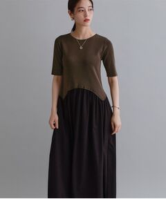 OPAQUE.CLIP / オペーク ドット クリップ ロング・マキシ丈ワンピース | 【es】イレギュラーヘム切り替えニットドッキングワンピース【洗濯機OK】