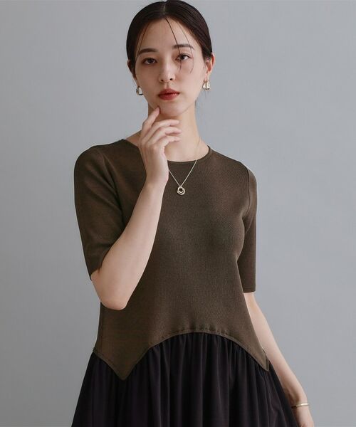 OPAQUE.CLIP / オペーク ドット クリップ ロング・マキシ丈ワンピース | 【es】イレギュラーヘム切り替えニットドッキングワンピース【洗濯機OK】 | 詳細1