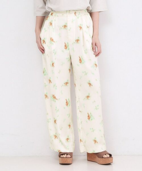 OPAQUE.CLIP / オペーク ドット クリップ パンツ | ぼかしフラワープリントワイドパンツ【洗濯機OK】（オフホワイト(103)）