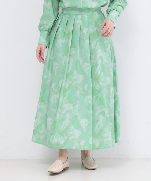 OPAQUE.CLIP / オペーク ドット クリップ ロング・マキシ丈スカート | アートプリントフレアスカート【洗濯機OK】（ミントグリーン(121)）