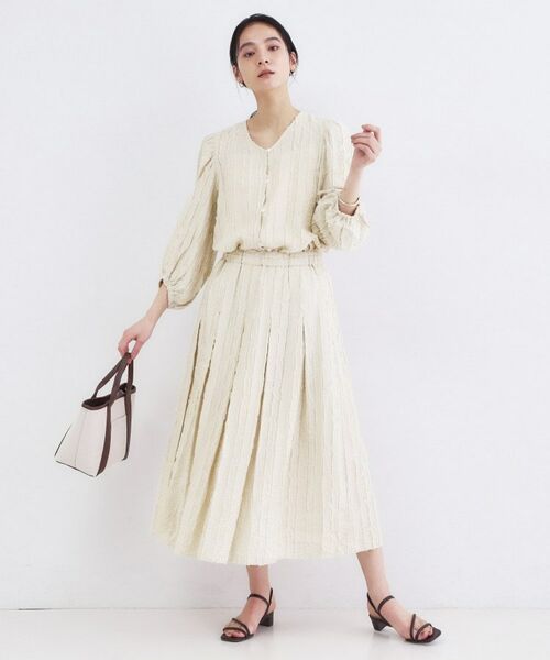 OPAQUE.CLIP / オペーク ドット クリップ ロング・マキシ丈スカート | フリンジジャカード タックフレアスカート【洗濯機OK】 | 詳細6