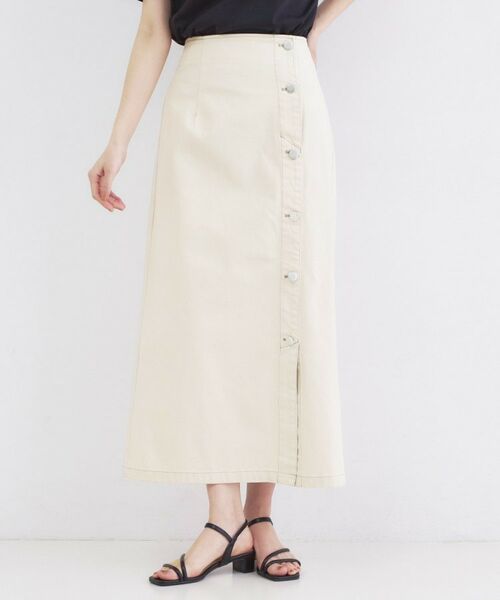 OPAQUE.CLIP / オペーク ドット クリップ ロング・マキシ丈スカート | ボタンデザインナロースカート【洗濯機OK】（アイボリー(004)）
