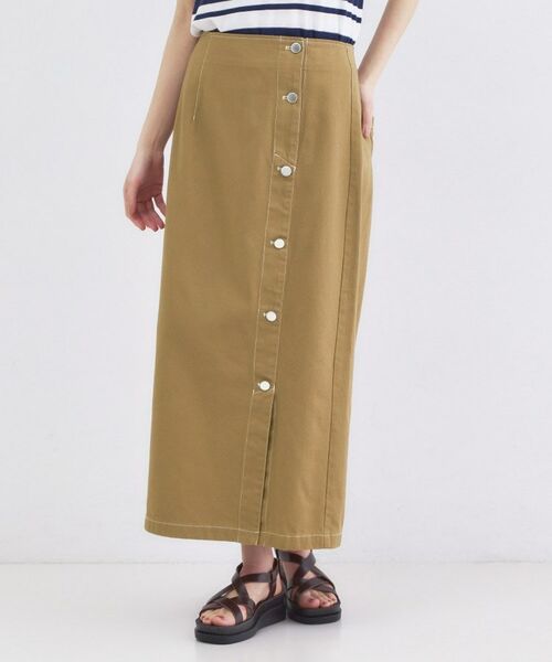 OPAQUE.CLIP / オペーク ドット クリップ ロング・マキシ丈スカート | ボタンデザインナロースカート【洗濯機OK】（キャメルブラウン(041)）