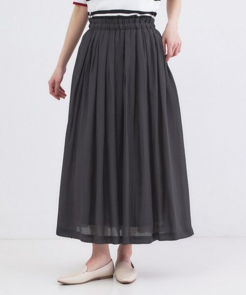 OPAQUE.CLIP / オペーク ドット クリップ ロング・マキシ丈スカート | シャイニーオーガンジー タックフレアスカート（チャコールグレー(014)）