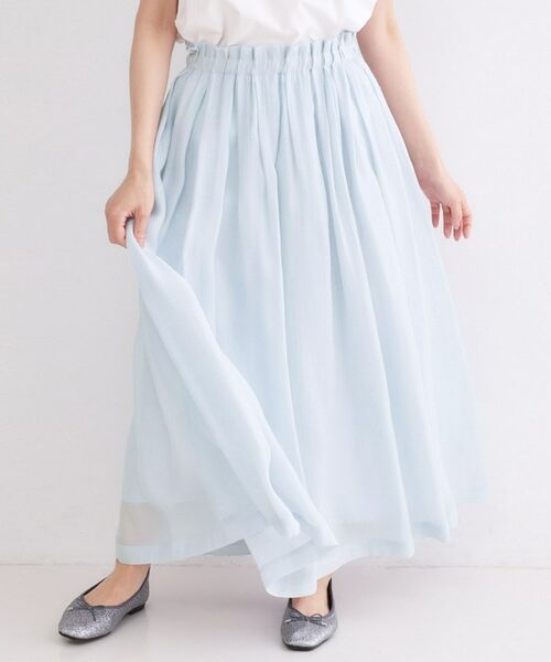 OPAQUE.CLIP / オペーク ドット クリップ ロング・マキシ丈スカート | シャイニーオーガンジー タックフレアスカート（サックスブルー(090)）