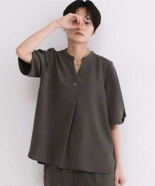 OPAQUE.CLIP / オペーク ドット クリップ シャツ・ブラウス | ストレッチスキッパータックスリーブブラウス/セットアップ対応可【洗濯機OK/防シワ加工】(チャコールグレー(014))