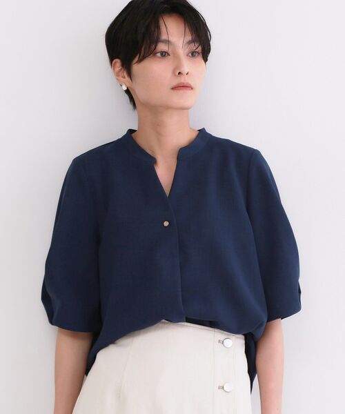 OPAQUE.CLIP / オペーク ドット クリップ シャツ・ブラウス | ストレッチスキッパータックスリーブブラウス/セットアップ対応可【洗濯機OK/防シワ加工】(ネイビー(094))