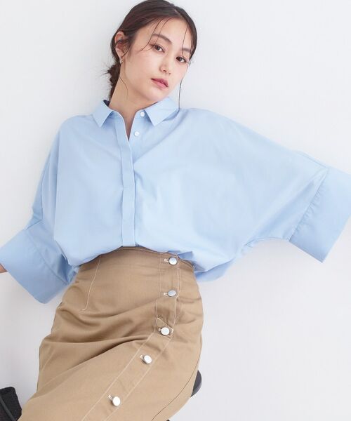 OPAQUE.CLIP / オペーク ドット クリップ シャツ・ブラウス | ハーフスリーブシャツ【洗濯機OK／防シワ加工】（ブルー(091)）