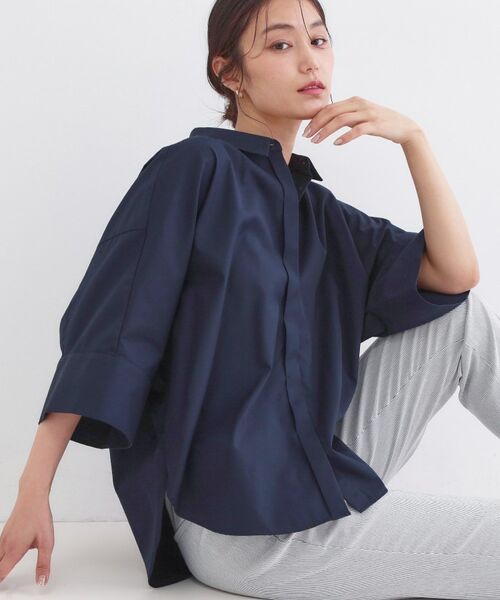 OPAQUE.CLIP / オペーク ドット クリップ シャツ・ブラウス | ハーフスリーブシャツ【洗濯機OK／防シワ加工】（ネイビー(094)）