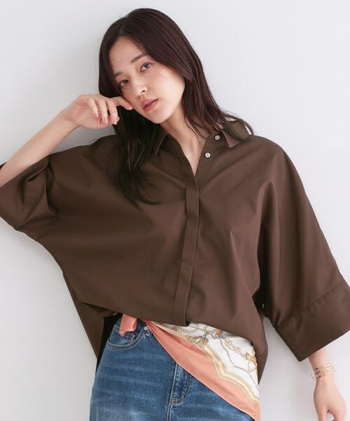 OPAQUE.CLIP / オペーク ドット クリップ シャツ・ブラウス | ハーフスリーブシャツ【洗濯機OK／防シワ加工】（ブラウン(844)）