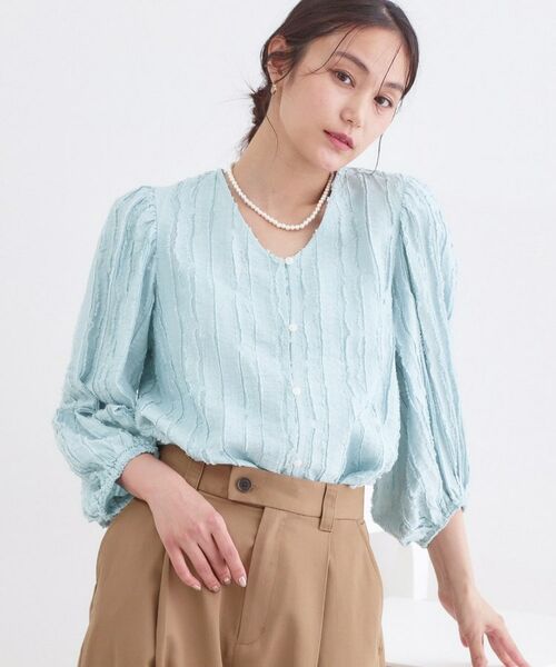 OPAQUE.CLIP / オペーク ドット クリップ シャツ・ブラウス | フリンジジャカードブラウス【洗濯機OK】（ブルー(091)）