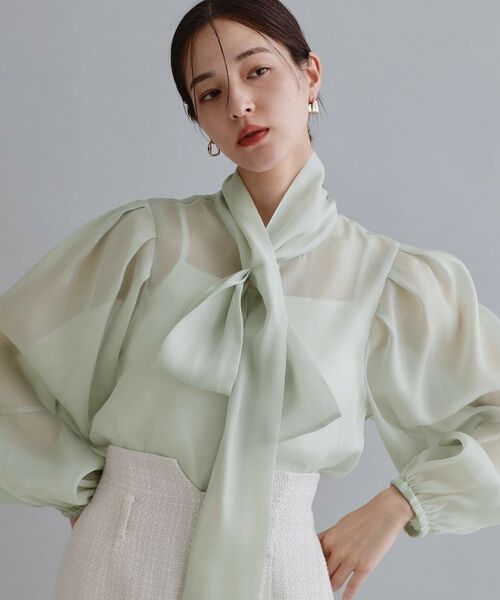 OPAQUE.CLIP / オペーク ドット クリップ シャツ・ブラウス | 【es】オーガンジーボウタイブラウス【洗濯機OK】（ミントグリーン(021)）