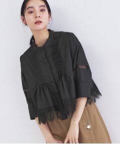 OPAQUE.CLIP / オペーク ドット クリップ シャツ・ブラウス | 裾レース使いピンタックショートシャツ【洗濯機OK】