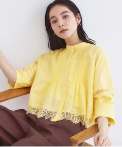 OPAQUE.CLIP / オペーク ドット クリップ シャツ・ブラウス | 裾レース使いピンタックショートシャツ【洗濯機OK】