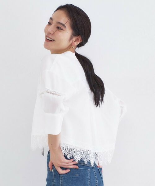 OPAQUE.CLIP / オペーク ドット クリップ シャツ・ブラウス | 裾レース使いピンタックショートシャツ【洗濯機OK】 | 詳細1