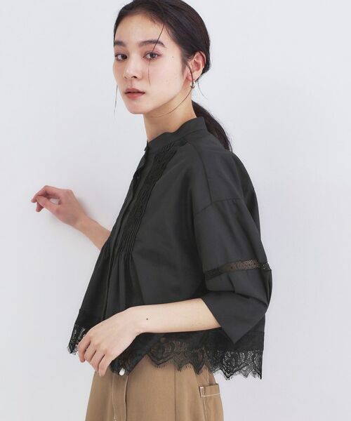 OPAQUE.CLIP / オペーク ドット クリップ シャツ・ブラウス | 裾レース使いピンタックショートシャツ【洗濯機OK】 | 詳細5