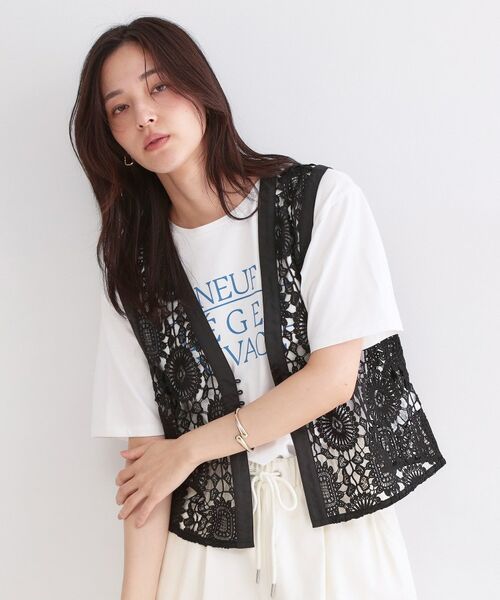 OPAQUE.CLIP / オペーク ドット クリップ ベスト | レースVネックベスト（ブラック(019)）