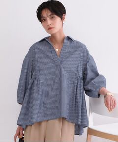 スキッパーペプラムブラウス【洗濯機OK】