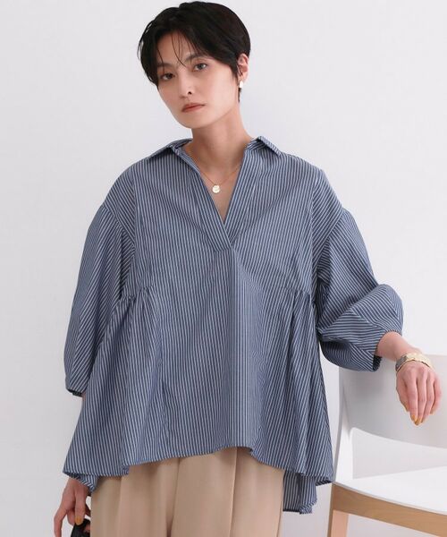 OPAQUE.CLIP / オペーク ドット クリップ シャツ・ブラウス | スキッパーペプラムブラウス【洗濯機OK】(ネイビー(394))