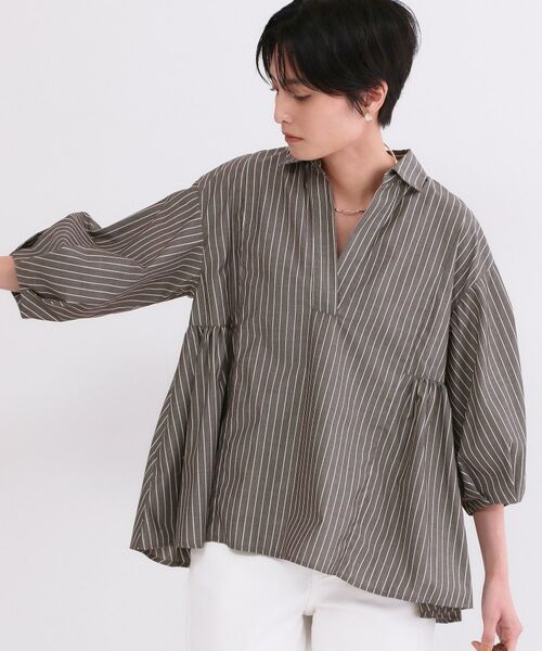 OPAQUE.CLIP / オペーク ドット クリップ シャツ・ブラウス | スキッパーペプラムブラウス【洗濯機OK】(チャコールグレー(814))