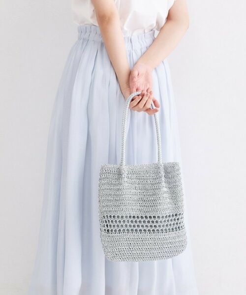OPAQUE.CLIP / オペーク ドット クリップ トートバッグ | カギ針ラメデザインミドルバッグ（シルバー(006)）