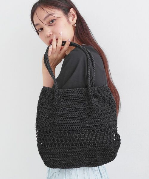 OPAQUE.CLIP / オペーク ドット クリップ トートバッグ | カギ針ラメデザインミドルバッグ（ブラック(019)）