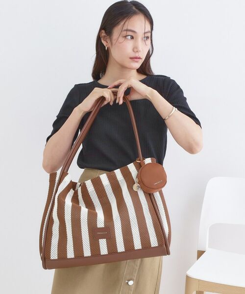 OPAQUE.CLIP / オペーク ドット クリップ トートバッグ | ミニポーチ付きメッシュトートバッグ【大容量】(ブラウン(143))