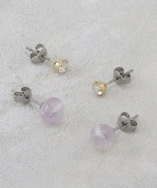 OPAQUE.CLIP / オペーク ドット クリップ ピアス・イヤリング | 天然石×ビジューピアスSET（パープル(081)）