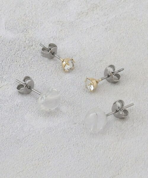OPAQUE.CLIP / オペーク ドット クリップ ピアス・イヤリング | 天然石×ビジューピアスSET（クリスタル/透明(000)）