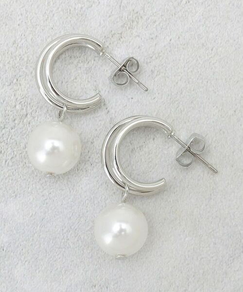 OPAQUE.CLIP / オペーク ドット クリップ ピアス・イヤリング | メタルハーフムーン×フェイクパールピアス（シルバー(006)）