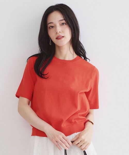 OPAQUE.CLIP / オペーク ドット クリップ ニット・セーター | ハーフスリーブニット／オーガニックコットン混【洗濯機OK／UVケア】（オレンジ(067)）