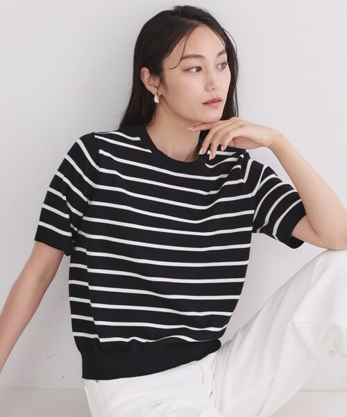 OPAQUE.CLIP / オペーク ドット クリップ ニット・セーター | ハーフスリーブニット／オーガニックコットン混【洗濯機OK／UVケア】（ブラック(819)）