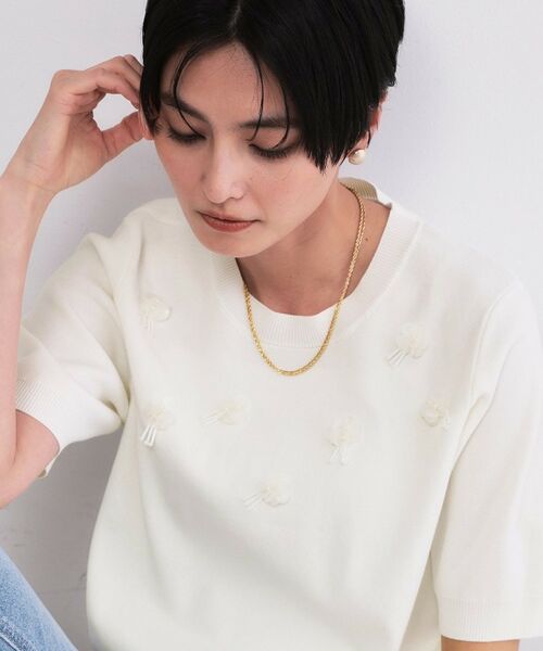 OPAQUE.CLIP / オペーク ドット クリップ ニット・セーター | ビジューモチーフニット【洗える】（ホワイト(001)）