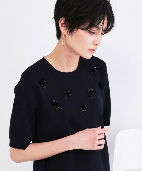 OPAQUE.CLIP / オペーク ドット クリップ ニット・セーター | ビジューモチーフニット【洗える】（ネイビー(094)）