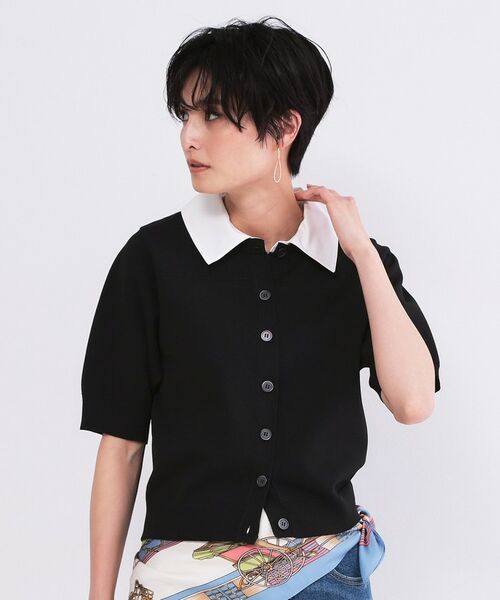 OPAQUE.CLIP / オペーク ドット クリップ ニット・セーター | フォルムスリーブ ドッキングポロ衿ニット【洗濯機OK】（ブラック(019)）